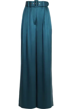 ZIMMERMANN Femme, Pantalons, Bleu, Taille: 42 FR Pantalon en Soie avec Ceinture Coordonnée