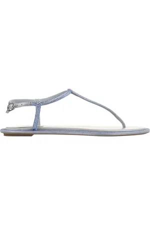 RENE CAOVILLA Femme, Chaussures, Bleu, Taille: 36 EU Sandales en Cuir Bleu avec Bijoux