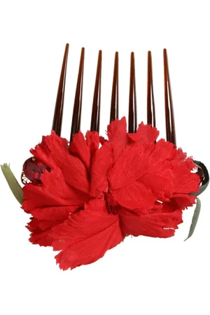 Dolce & Gabbana Femme, Accessoires, Rouge, Taille: ONE Size Peigne Cheveux Soie Or Floral