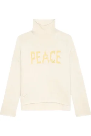 Zadig & Voltaire Femme, Pulls, , Taille: 38 FR Pull en Tricot Jaune avec Message de Paix