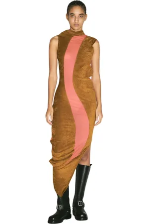 Kiko Kostadinov Femme, Robes, Brun, Taille: 34 FR Robe à Panneau Contrasté et Ourlet Asymétrique