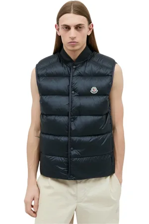 Moncler Homme, Vestes, Bleu, Taille: S Gilet Matelassé avec Patch Logo