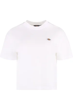Dickies Femme, Tops, Blanc, Taille: 42 FR T-shirt col rond en coton, Encolure côtelée