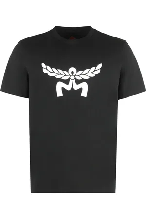 MCM Homme, Tops, Noir, Taille: S T-shirt en Coton Bio à Col Rond
