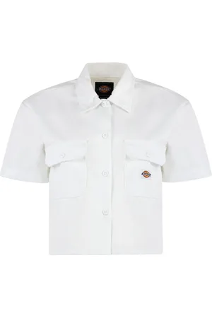 Dickies Femme, Blouses et Chemises, Blanc, Taille: 36 FR Chemise en coton à manches courtes
