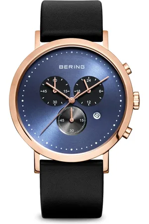 Bering Homme, Accessoires, Noir, Taille: ONE Size Montre Homme Or Rose Brillant avec Bracelet en Cuir 10540-567