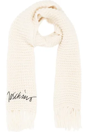 Moschino Femme, Accessoires, Blanc, Taille: ONE Size Écharpe en laine unie avec franges et broderies