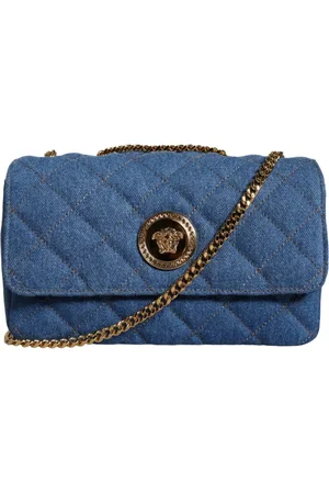 VERSACE Femme, Sacs, Bleu, Taille: ONE Size Sac bandoulière matelassé en denim et cuir