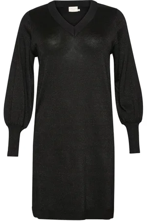 Kaffe Femme, Robes, Noir, Taille: 38 FR Robe en Tricot Noir Métallique avec Manches Bouffantes
