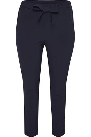 Kaffe Femme, Pantalons, Bleu, Taille: 46 FR Pantalon Slim-Leg Ceinturé Marine de Minuit