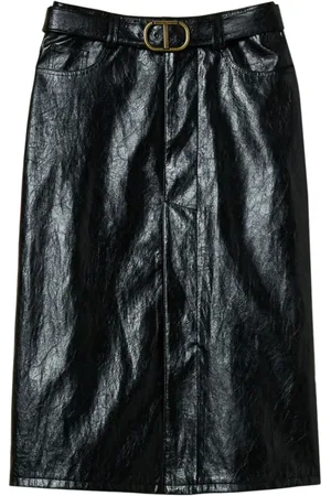 Twin-Set Femme, Jupes, Noir, Taille: 42 FR Jupe en cuir noir avec logo doré