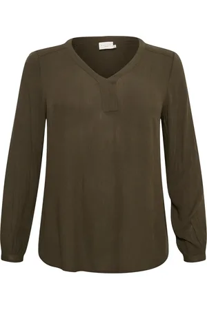 Kaffe Femme, Blouses et Chemises, Vert, Taille: 58 FR Nuit Forêt Chemisier à Manches Longues