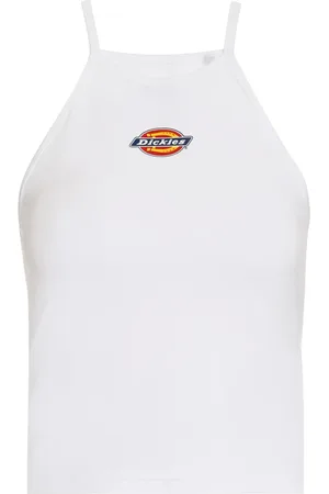 Dickies Femme, Tops, Blanc, Taille: 38 FR Haut Court en Coton avec Logo Imprimé