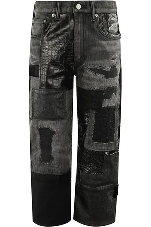 JUNYA WATANABE Femme, Jeans, Noir, Taille: 40 FR Jean en Denim Patchwork avec Finition Vieillie