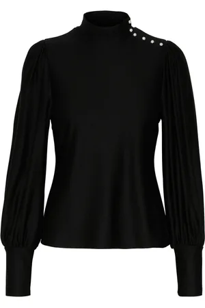 Gestuz Femme, Blouses et Chemises, Noir, Taille: 36 FR Chemisier noir à boutons avec manches bouffantes
