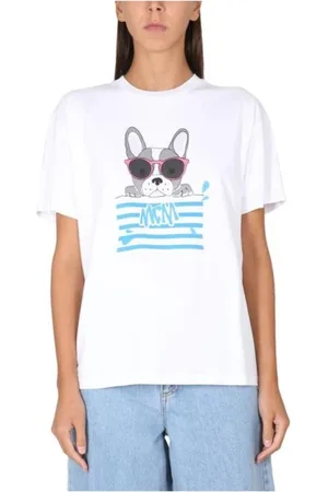 MCM Homme, Tops, Blanc, Taille: M T-shirt Décontracté en Coton