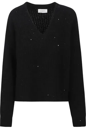 LANEUS Femme, Pulls, Noir, Taille: 36 FR Pulls Noirs Alpaga Laine Mélange Italie
