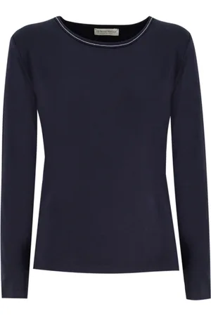 LE TRICOT PERUGIA Femme, Tops, Bleu, Taille: 40 FR Pull en Tricot Lurex Col Rond