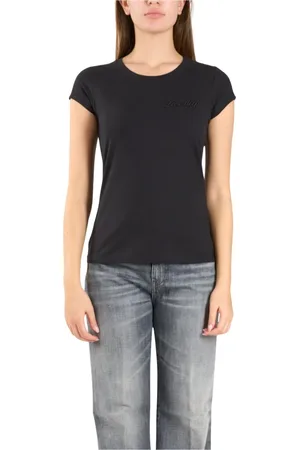 Dondup Femme, Tops, Noir, Taille: 36 FR T-shirt en jersey de coton avec logo brodé