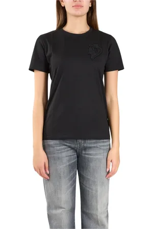 Dondup Femme, Tops, Noir, Taille: 38 FR T-shirt en jersey de coton brodé