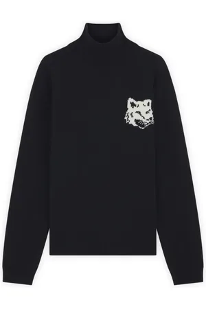Maison Kitsuné Homme, Pulls, Noir, Taille: S Pull en Laine Fox Head Col Haut