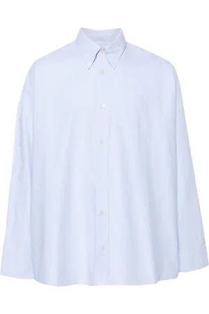 STUDIO NICHOLSON Homme, Chemises, Bleu, Taille: M Chemise Bleue en Coton Oxford avec Logo Brodé
