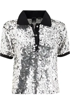 Pinko Femme, Tops, Gris, Taille: 40 FR Polo Brodé à Paillettes
