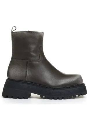 3Juin Femme, Chaussures, Gris, Taille: 38 1/2 EU Bottine en cuir gris avec semelle épaisse
