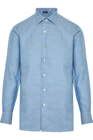 Finamore Homme, Chemises, Bleu, Taille: L Chemise de Luxe en Coton et Cachemire Made in Italy
