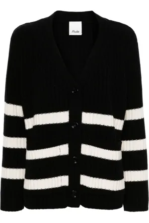 Allude Femme, Pulls, Noir, Taille: 40 FR Cardigan à Rayures en Cachemire