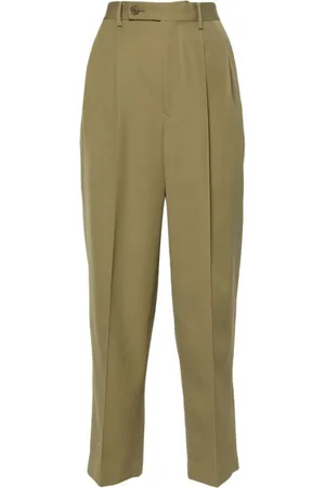 Auralee Femme, Pantalons, Vert, Taille: 36 FR Pantalon en Laine Kaki avec Fermeture Éclair