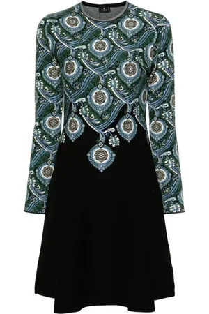 Etro Femme, Robes, Noir, Taille: 36 FR Multicolore Jacquard Tricot Robe A-Ligne