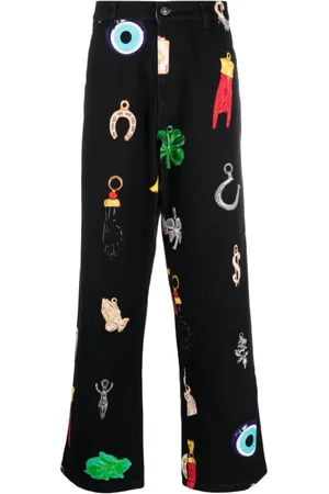 Sky High Farm Homme, Pantalons, Noir, Taille: M Jean taille haute noir avec imprimé graphique