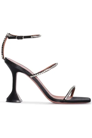 Amina Muaddi Femme, Chaussures, Noir, Taille: 36 EU Sandales en Cuir Noir