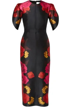 Erdem Femme, Robes, Noir, Taille: 40 FR Robe Cocktail Midi Florale avec Ceinture