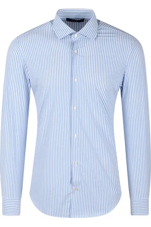 Brian Dales Homme, Chemises, Bleu, Taille: S Chemise à Rayures Slim Fit avec Col Français