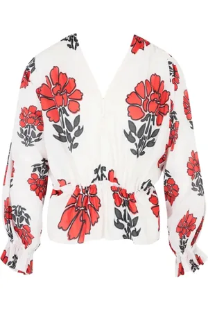 MARE DI LATTE Femme, Blouses et Chemises, Multicolore, Taille: ONE Size Blouse avec décolleté en V en fleurs indiennes