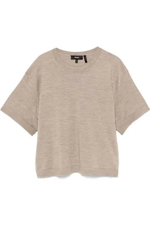 THEORY Femme, Tops, Brun, Taille: 40 FR T-shirt en laine mérinos à col rond