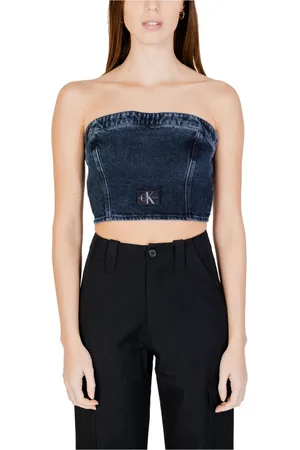 Calvin Klein Femme, Tops, Bleu, Taille: 38 FR Haut Tube en Denim Rayé