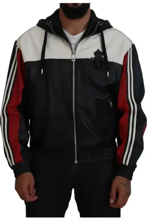 Dolce & Gabbana Homme, Vestes, Multicolore, Taille: S Veste Bomber en Cuir Noir à Capuche