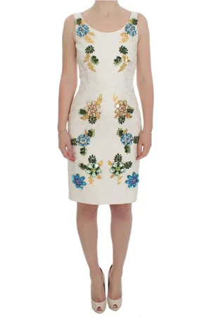 Dolce & Gabbana Femme, Robes, Multicolore, Taille: 36 FR Robe Blanche Brodée de Fleurs
