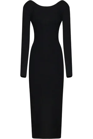 AKEP Femme, Robes, Noir, Taille: 36 FR Robe Longue Noire à Manches Longues et Dos Nu