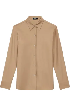 THEORY Femme, Blouses et Chemises, Brun, Taille: 36 FR Chemise en Flanelle Camel Silhouette Droite