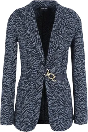 Giorgio Armani Femme, Vestes, Bleu, Taille: 38 FR Veste Chevron Jacquard Bleue