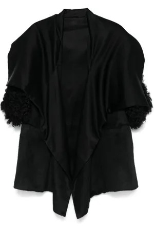 Alberta Ferretti Femme, Vestes, Noir, Taille: 40 FR Manteau noir en peau lainée avec manches courtes