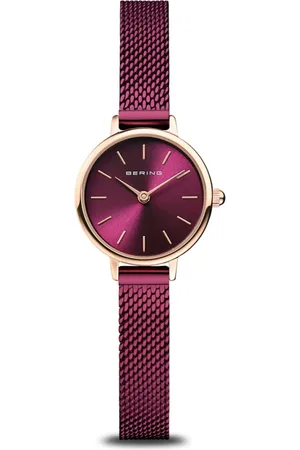 Bering Femme, Accessoires, Violet, Taille: ONE Size Montre pour femme classique en or rose avec bracelet milanais violet 11022-969