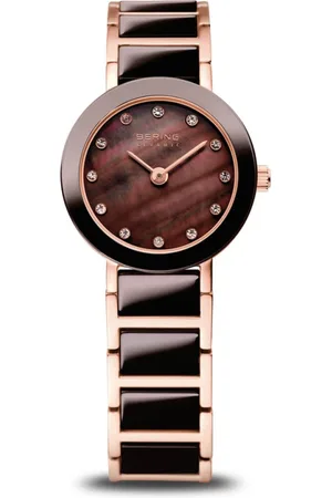 Bering Femme, Accessoires, Brun, Taille: ONE Size Montre en céramique pour femmes 22 mm Bracelet en acier inoxydable avec éléments en céramique or rose 11422-765