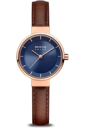 Bering Femme, Accessoires, Brun, Taille: ONE Size Montre solaire pour femme 27 mm bracelet en cuir de veau 14627-567