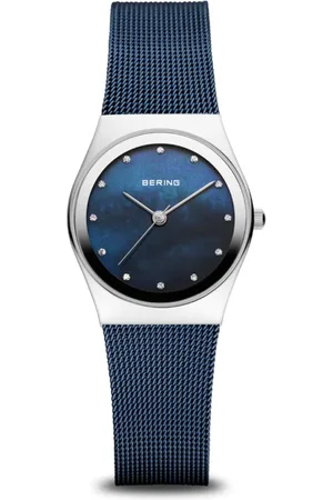 Bering Femme, Accessoires, Gris, Taille: ONE Size Montre pour Femme Classic Argent Brillant avec Bracelet Milanais Bleu 12927-307