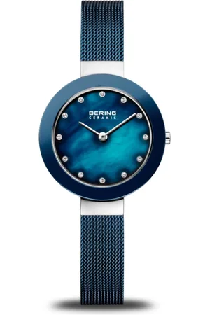 Bering Femme, Accessoires, Bleu, Taille: ONE Size Montre en céramique pour femme 29 mm Bracelet milanais 11429-387